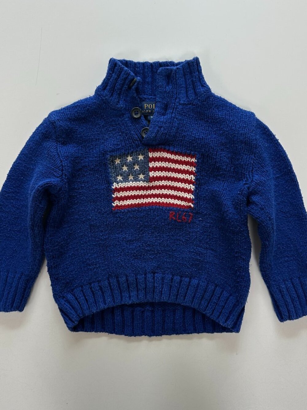 Polo Ralph Lauren 18MO American Flag Knit Cobalt Blue Half Button Up Sweater